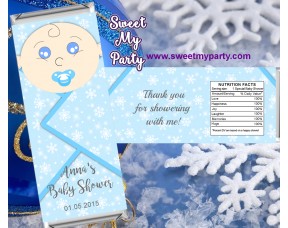 Winter Wonderland Baby Shower candy bar wrappers blue,(4)